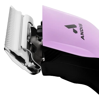 Pulse ZR II Wild Limited Edition Clipper by Andis,"Close-up of clipper blade and pink housing"