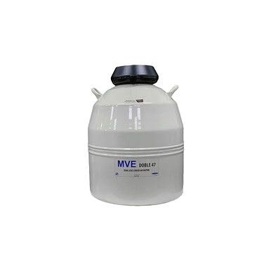Doble-47-6 Semen Shipping/Storage Tank,"White storage tank with black lid and side handles"