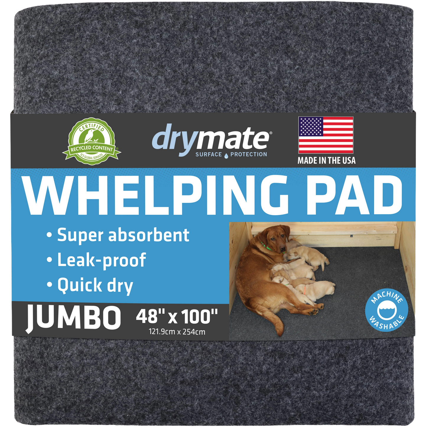 Whelping Pads for Dogs,"Folded gray pad with product wrap around the front"