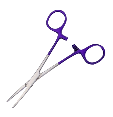 Aaronco Hemostat Straight with Purple handles,"Straight hemostat with purple finger ring handles"