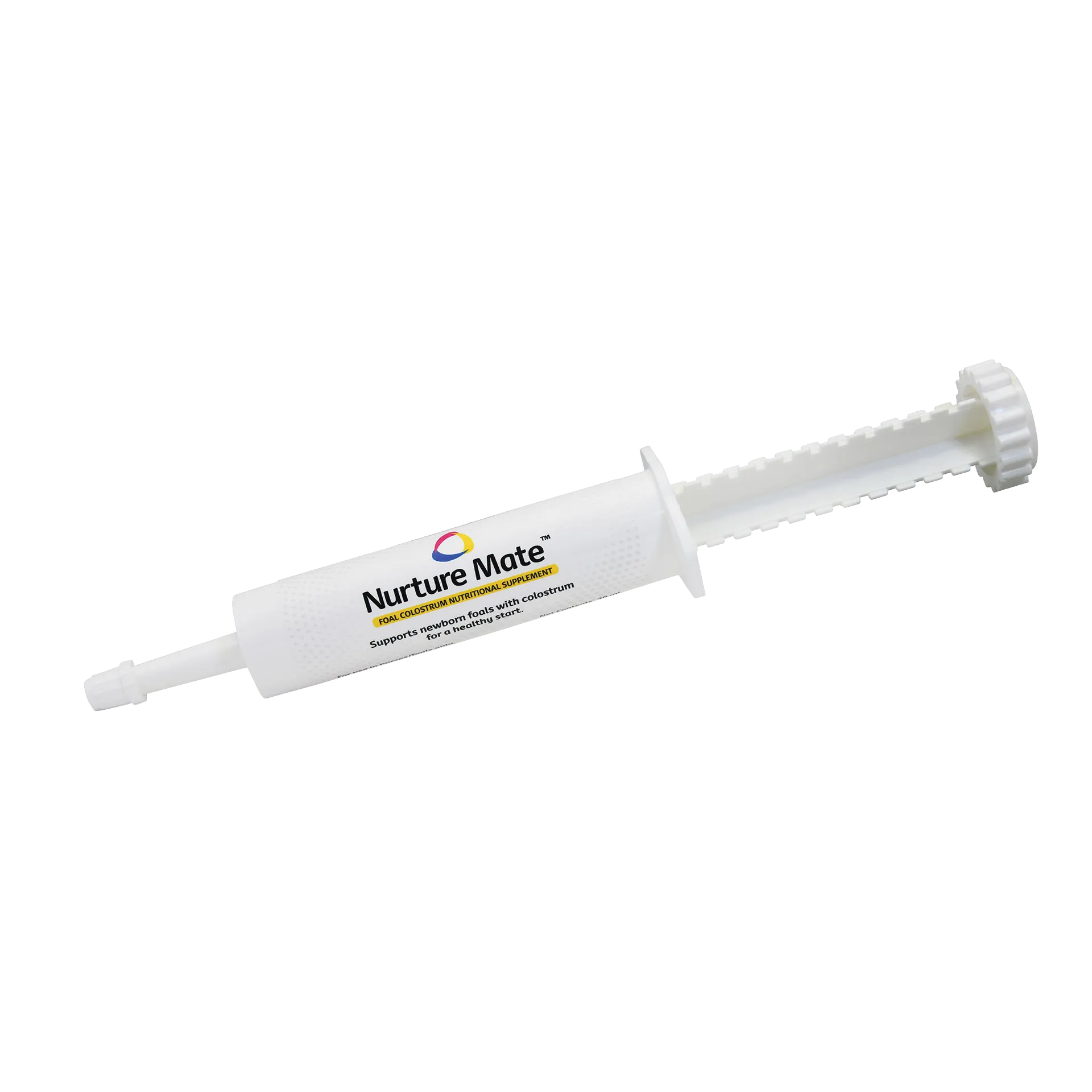 Breeder's Edge® Nurture Mate™ for Foals,"White oral dosing syringe with plunger"