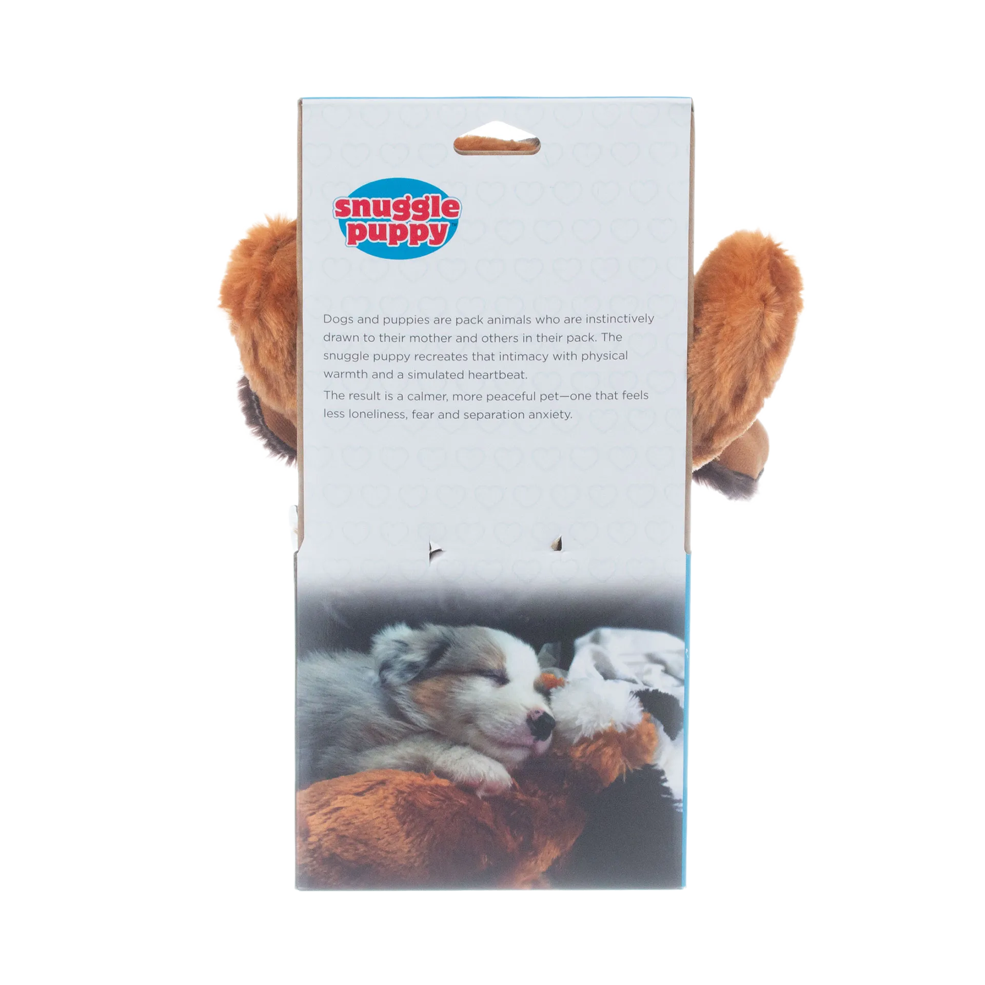 Snuggle Puppy & Kitten,"Back of product box with plush dog ears visible"