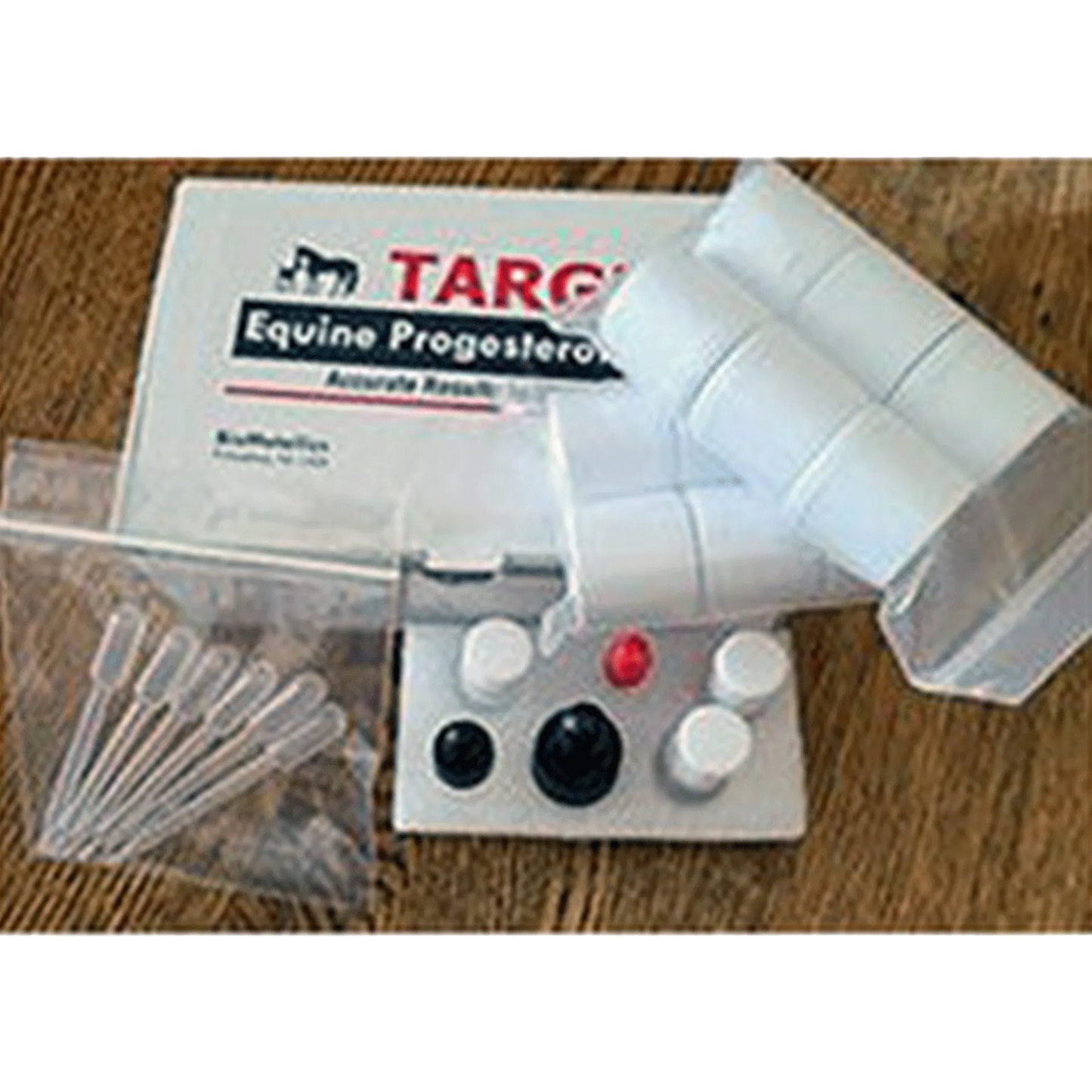 Equine Progesterone Test,"Test kit with pipettes, vials, reagent plate, and open box"