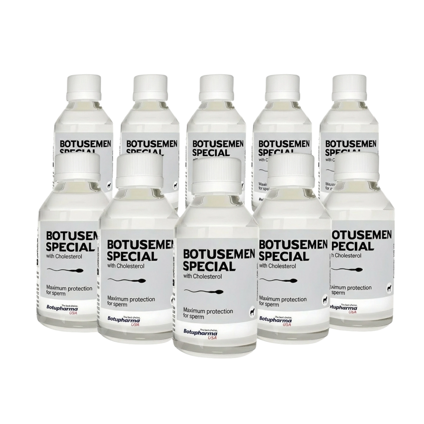 BotuSemen Special,"Eight white plastic bottles with screw caps"