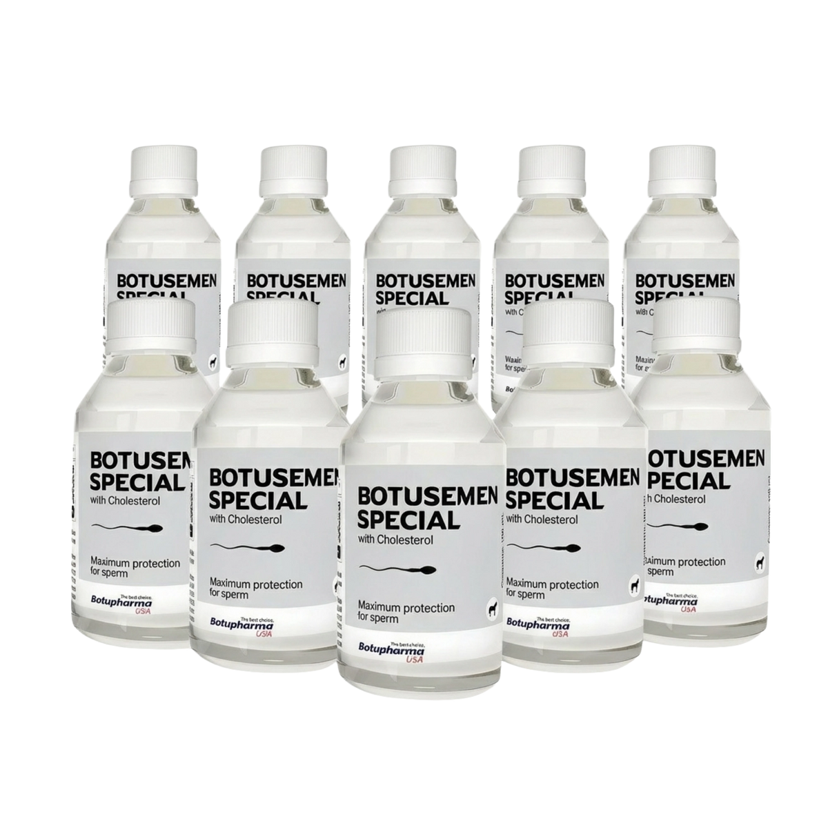 BotuSemen Special,"Eight white plastic bottles with screw caps"
