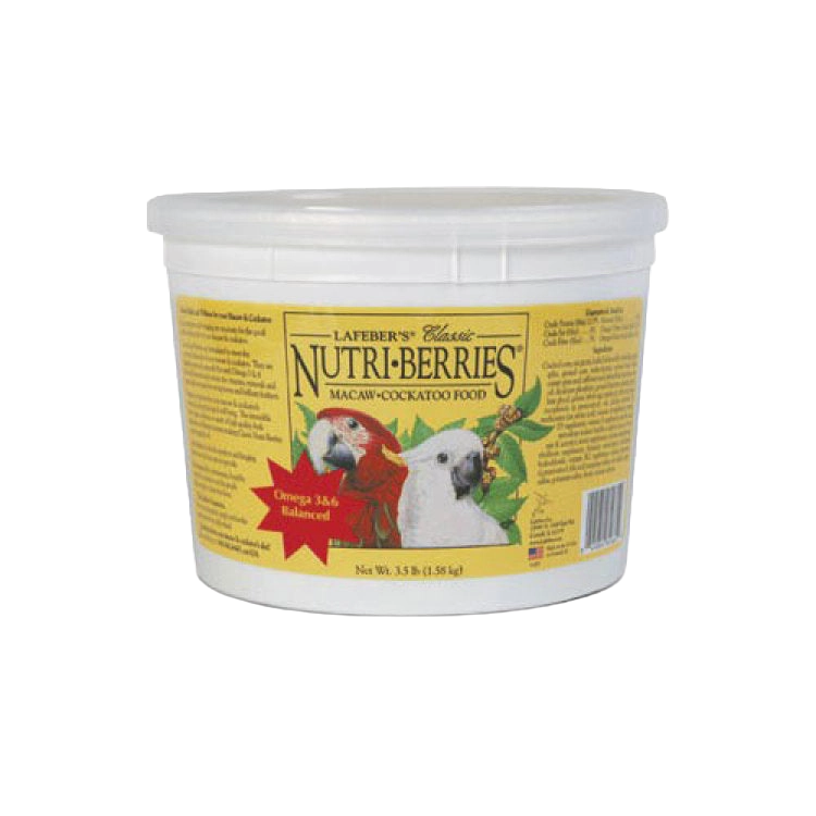 Lafeber Classic Nutri-Berries,"White plastic tub with lid and yellow front label"