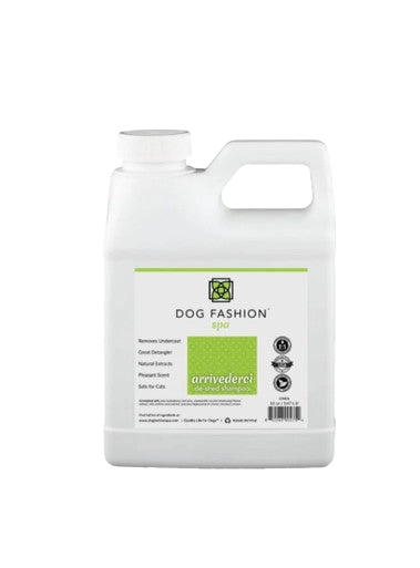 Arrivederci De-shedding Shampoo,"White rectangular shampoo jug with handle and cap"
