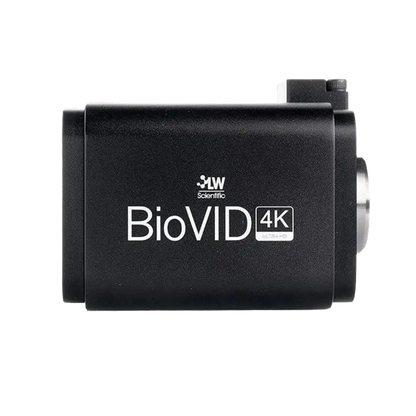 BioVID 4K 8MP Ultra HD Microscope Camera,"Black microscope camera side view with silver lens mount"