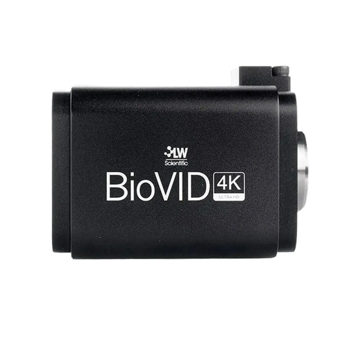 BioVID 4K 8MP Ultra HD Microscope Camera,"Black microscope camera side view with silver lens mount"