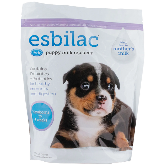 Esbilac® Puppy Milk Replacer,"Front view of white pouch with puppy image"