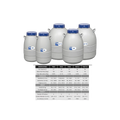 Taylor Wharton TW Series,"Five cryogenic storage containers with blue lids and spec table"