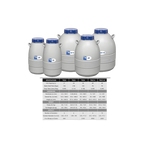 Taylor Wharton TW Series,"Five cryogenic storage containers with blue lids and spec table"