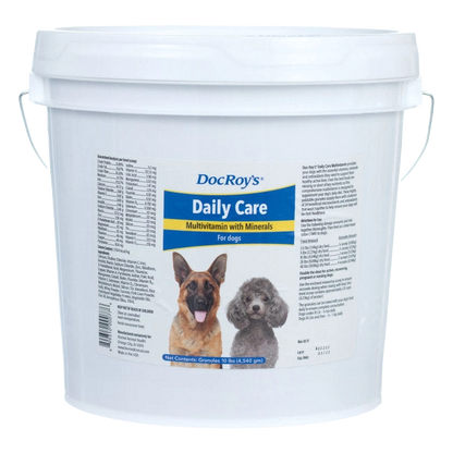 Doc Roy's® Daily Care Canine,"White plastic bucket with handle and dog label"