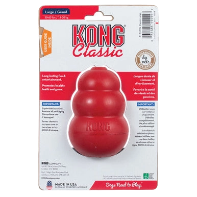 Kong® Classic,"Red dog toy in retail blister packaging"