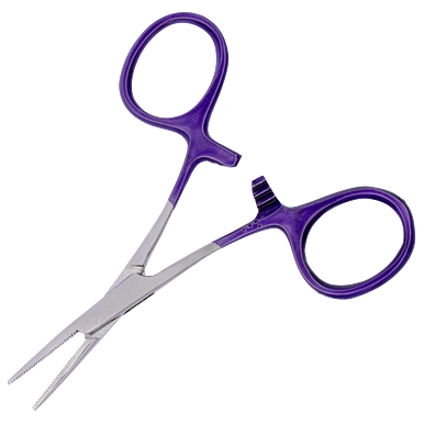 Aaronco Hemostat Straight with Purple handles,"Straight hemostat with purple finger-ring handles"