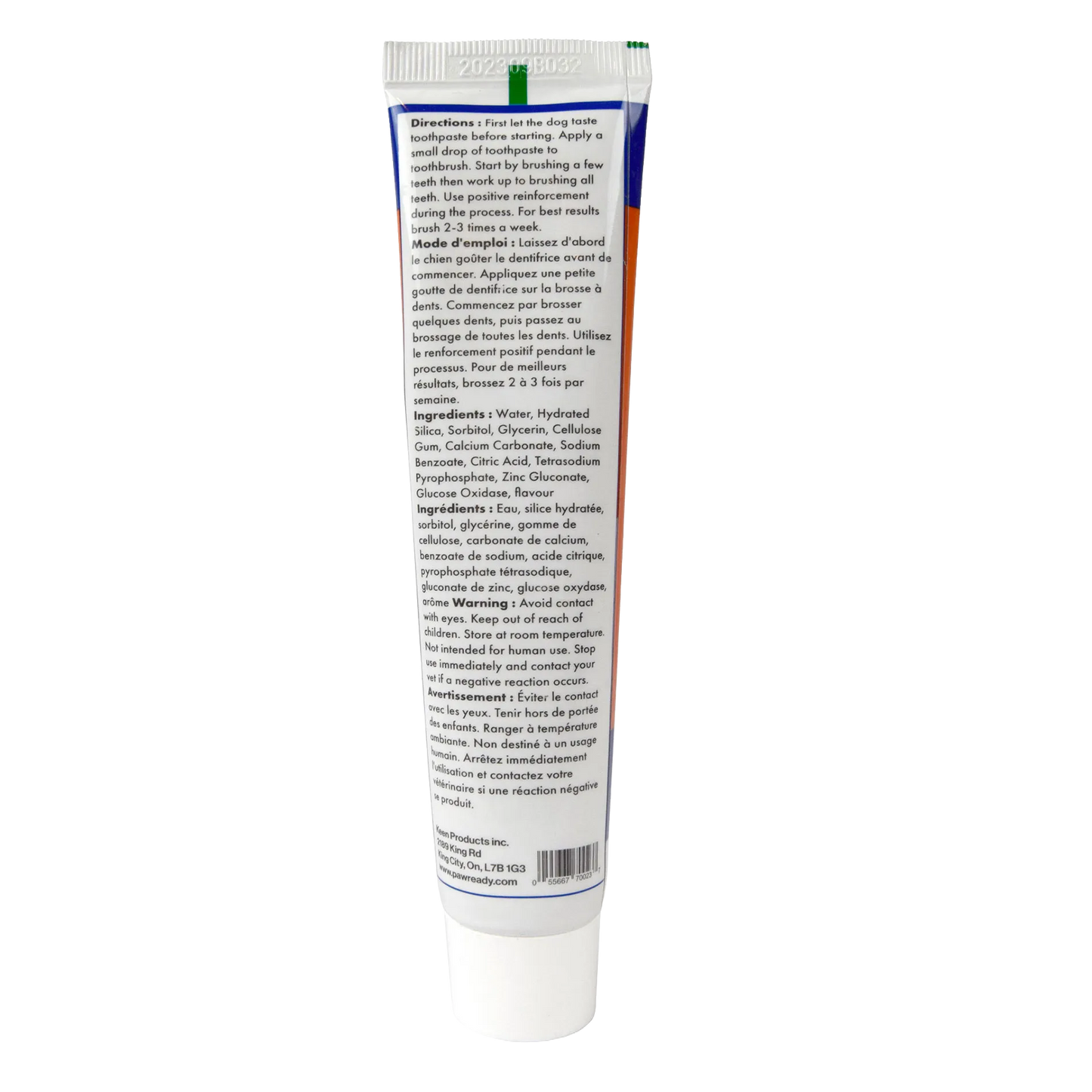 BrushMate ToothPaste,"Toothpaste tube showing back label and white cap"