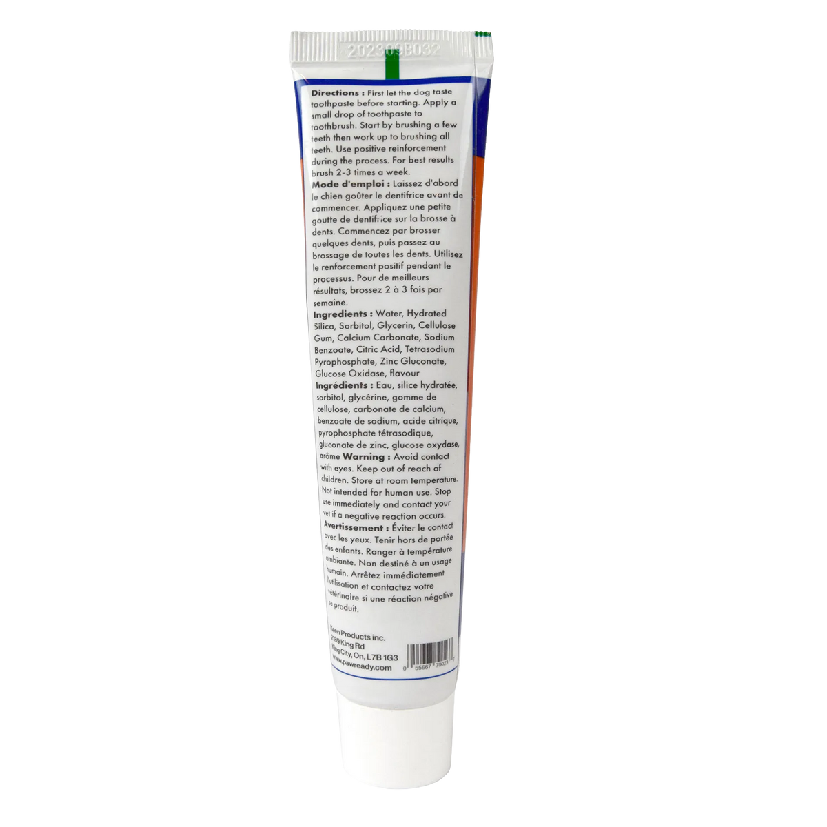 BrushMate ToothPaste,"Toothpaste tube showing back label and white cap"