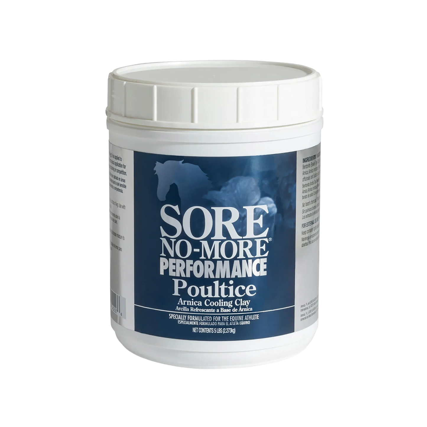 Sore No-More® Performance Poultice,"White plastic tub with blue front label and screw-top lid"