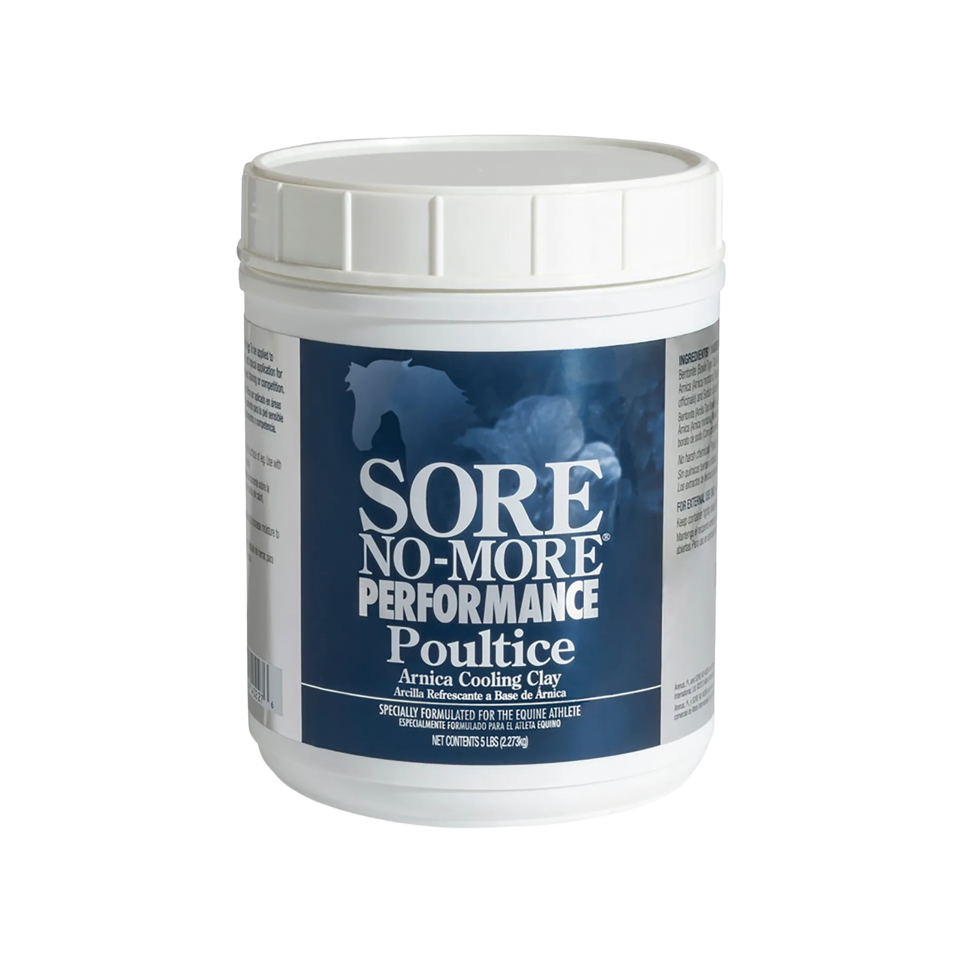 Sore No-More® Performance Poultice,"White plastic tub with blue front label and screw-top lid"