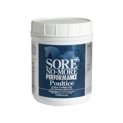 Sore No-More® Performance Poultice,"White plastic tub with blue front label and screw-top lid"