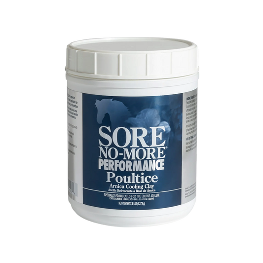 Sore No-More® Performance Poultice,"White plastic tub with blue front label and screw-top lid"