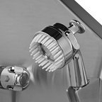 Dog Grooming Electric Tub with Sliding Door by Waggz,"Chrome handheld sprayer with white silicone brush head"