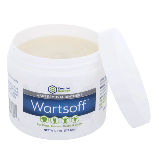 Wartsoff™,"Open ointment jar with lid beside container"