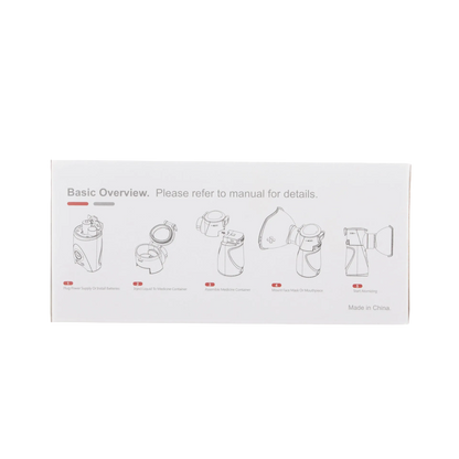 Puppywarmer Handheld Nebulizer,"Product box with nebulizer assembly diagrams and face mask"