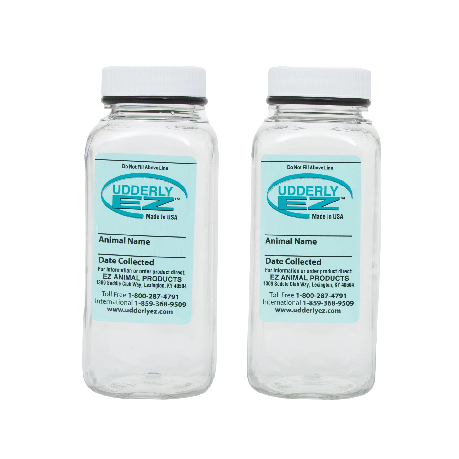 Udderly EZ Horse Milker,"Two clear collection bottles with white screw caps"
