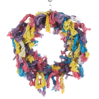 "Cotton Snuggle Ring 6""","Multicolor rope ring with frayed tassels"