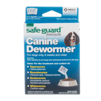 Safe-Guard® Canine Dewormer for Dogs,"Front of box with dog photo and pouring pouch illustration"