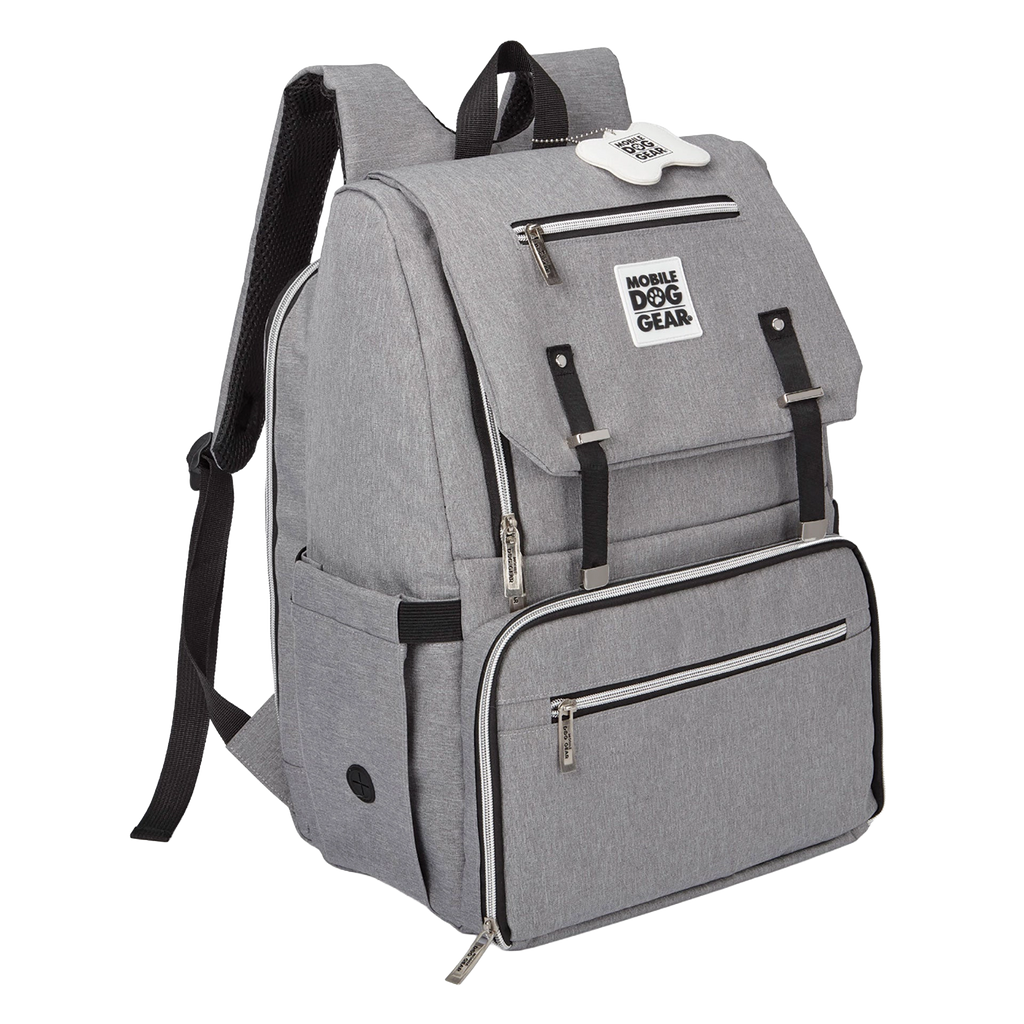 Ultimate Week Away Backpack,"Gray backpack with flap top and large front zip compartment"