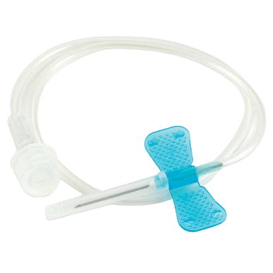 Winged Infusion Set,"Clear tubing with needle and blue butterfly wings"