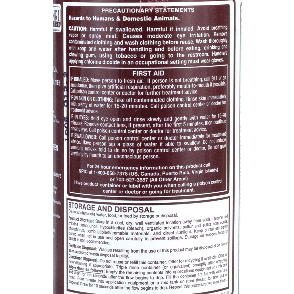Oxine® Animal Health (AH),"Side view of product label with precaution and storage panels"