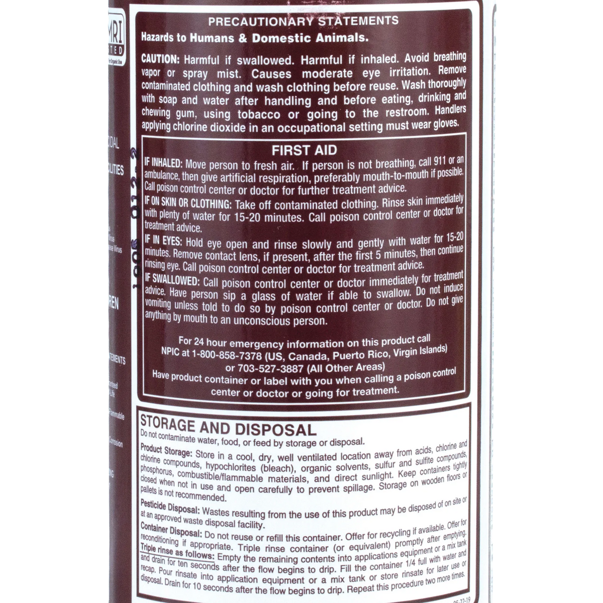 Oxine® Animal Health (AH),"Side view of product label with precaution and storage panels"