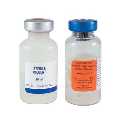 NeoVac® DA2, 10 dose vial,"Two small vials, one labeled diluent and one with blue cap"