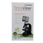 Celestron TetraView LCD Digital Microscope,"Product box with microscope and LCD screen on front"