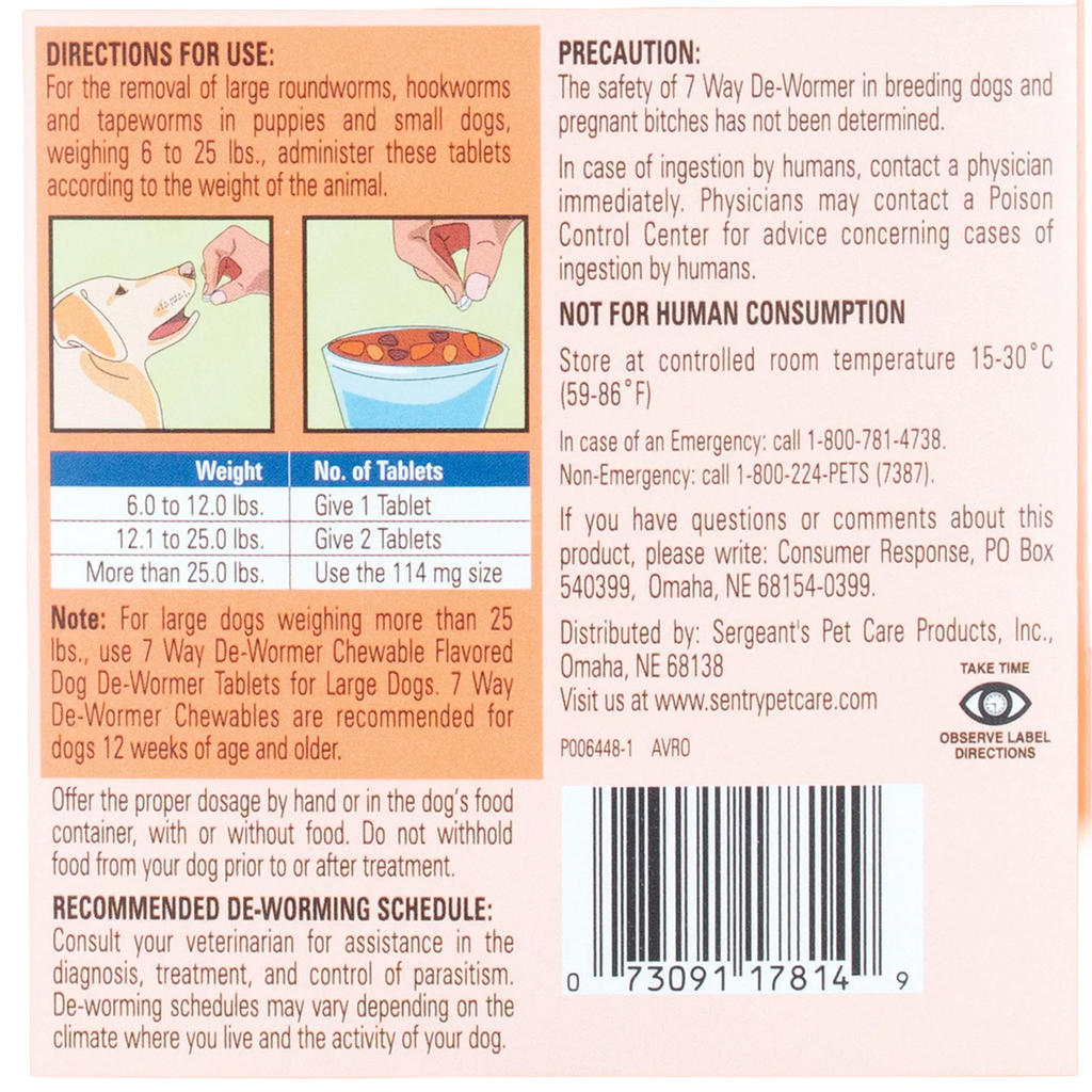 Worm X Plus®,"Back of package with dosage chart and dog illustrations"
