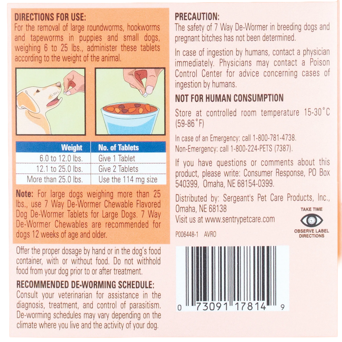 Worm X Plus®,"Back of package with dosage chart and dog illustrations"