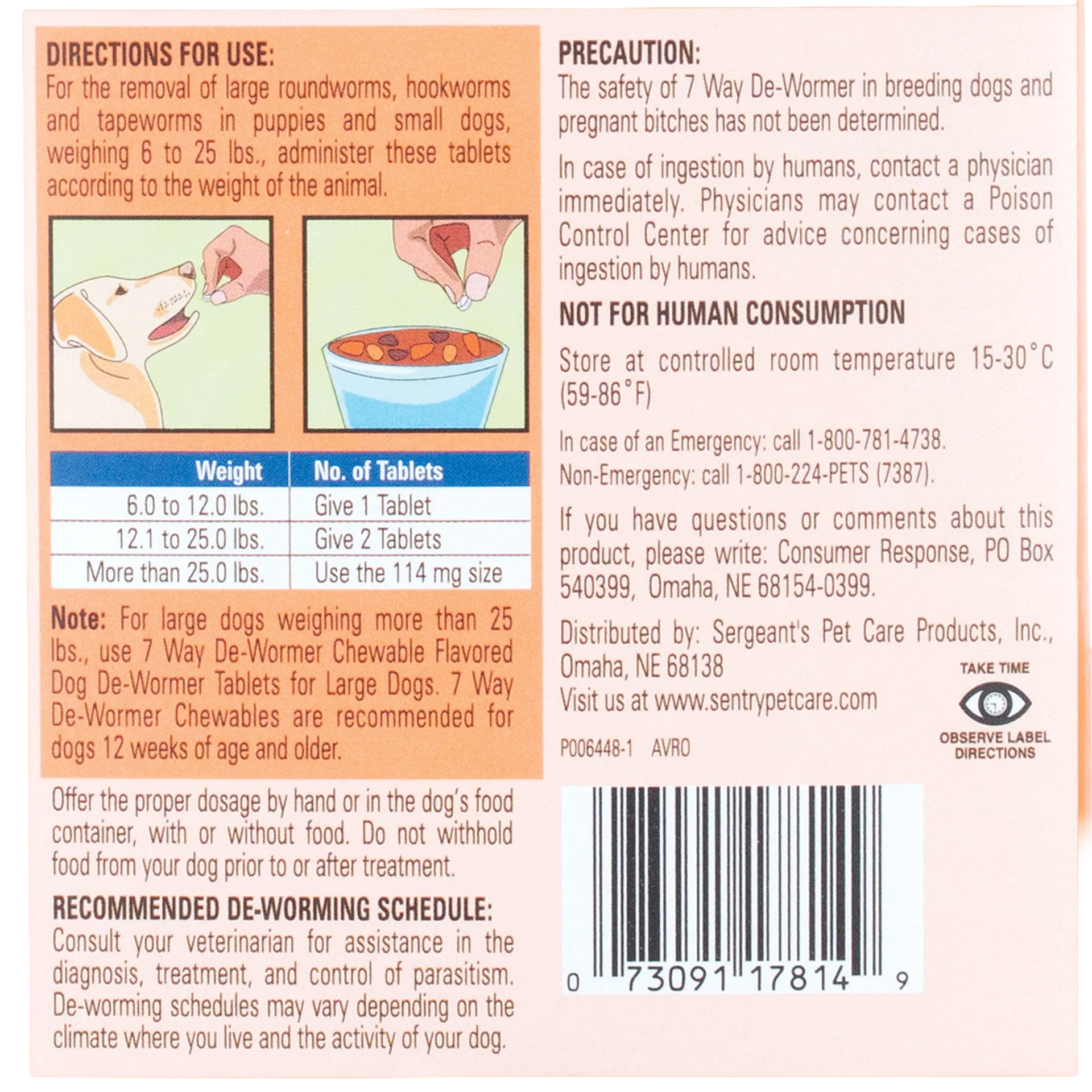 Worm X Plus®,"Back of package with dosage chart and dog illustrations"