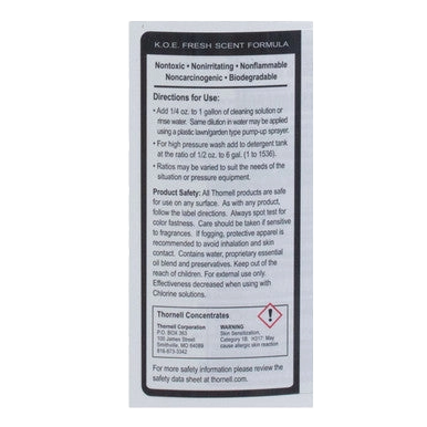 KOE® Kennel Odor Eliminator,"Back label of bottle with usage directions"