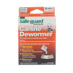 Safe-Guard® Canine Dewormer for Dogs,"Front of product box with dog photo and feeding bowl graphic"