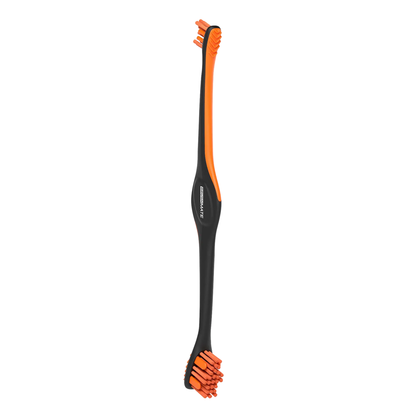 BrushMate Premium Toothbrush,"Black dual-ended toothbrush with orange bristles"