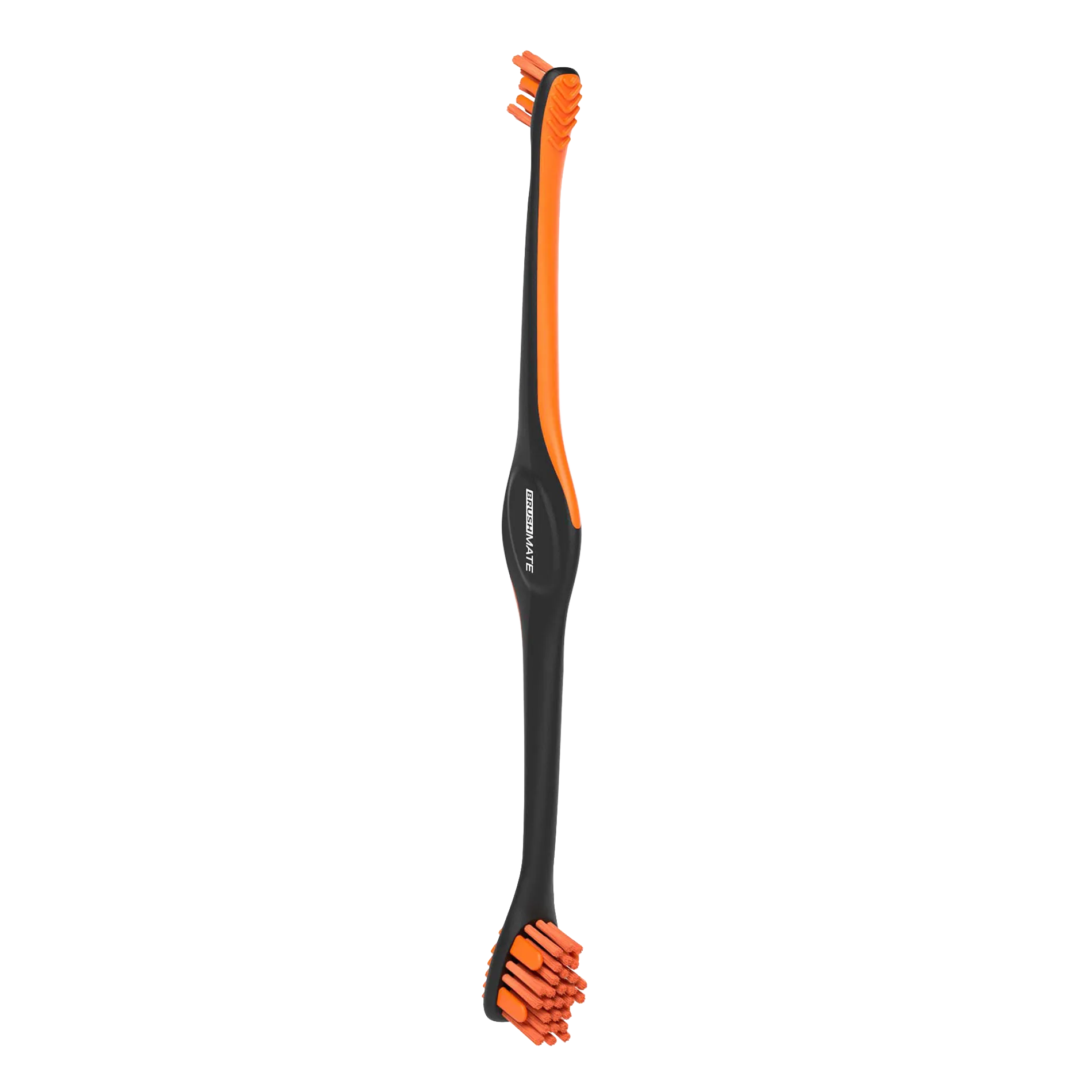 BrushMate Premium Toothbrush,"Black dual-ended toothbrush with orange bristles"