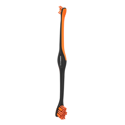 BrushMate Premium Toothbrush,"Black dual-ended toothbrush with orange bristles"