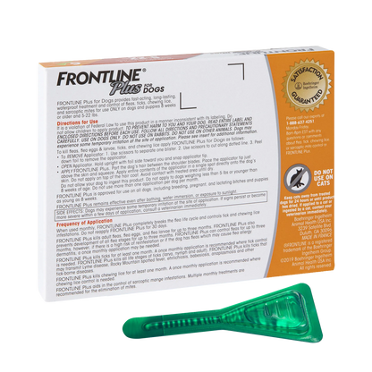 Frontline® Plus for Dogs,"Back of box with green applicator tube"