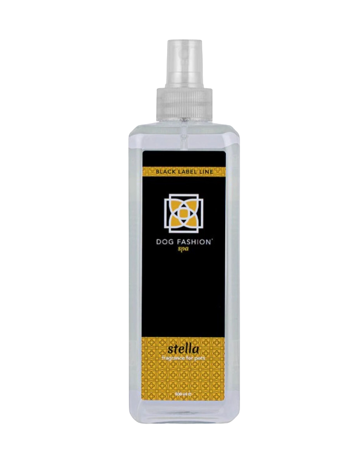Stella Fragrance,"Clear rectangular spray bottle with black and gold label"