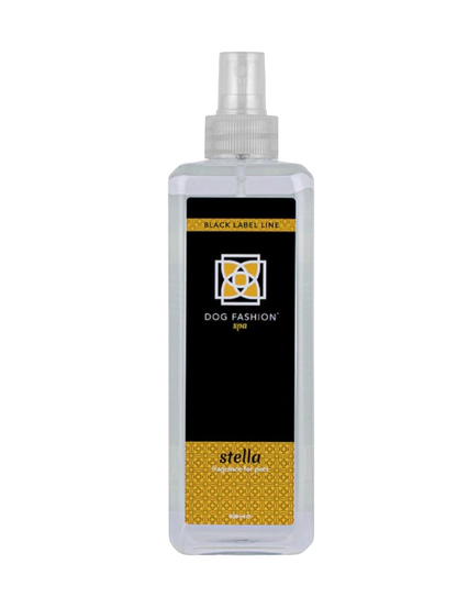 Stella Fragrance,"Clear rectangular spray bottle with black and gold label"