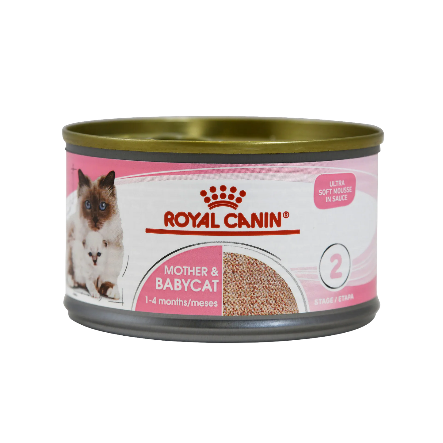 Postpartum Essentials,"Pink cat food can with kitten image, front label view"