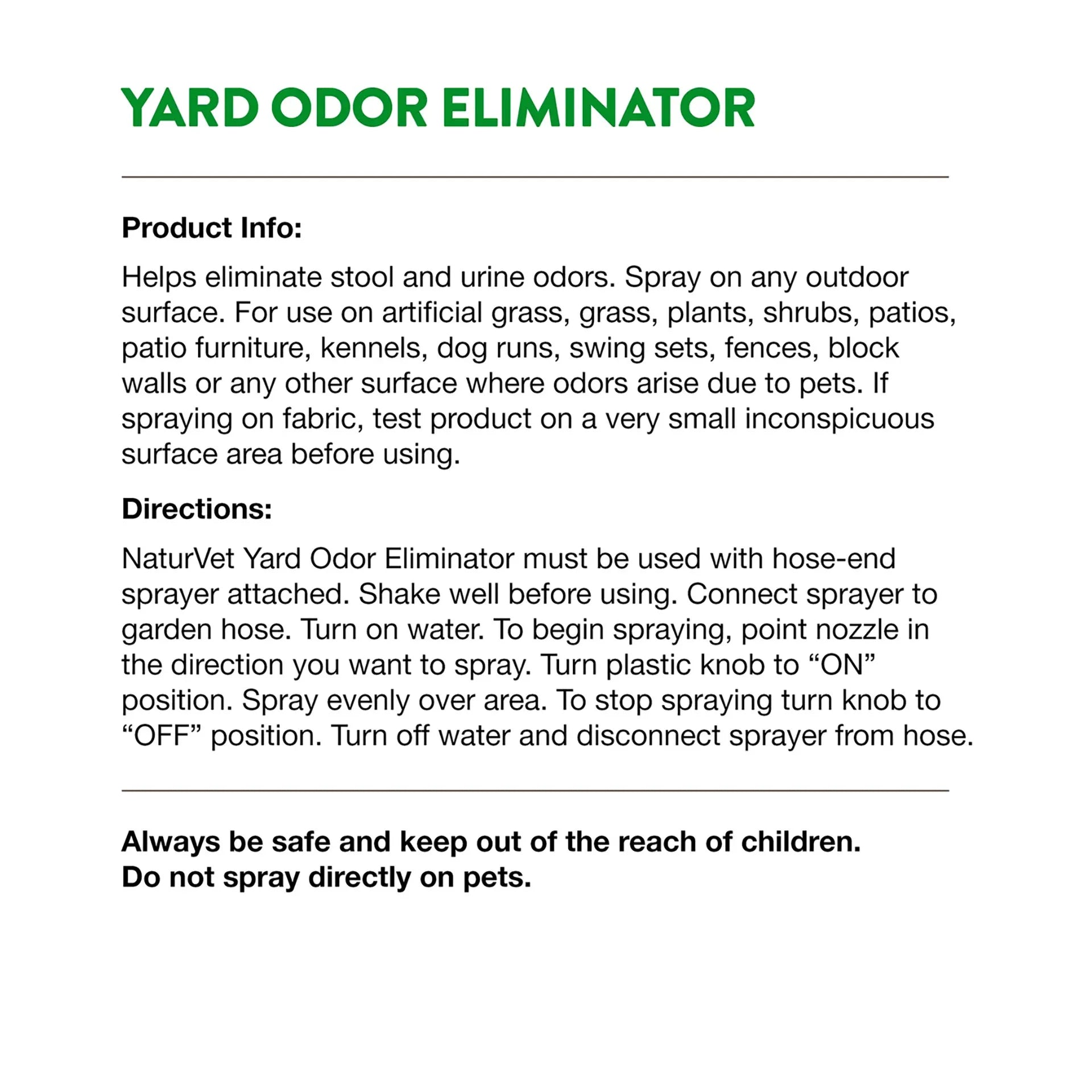 NaturVet® Yard Odor Eliminator,"Product info and directions label panel"